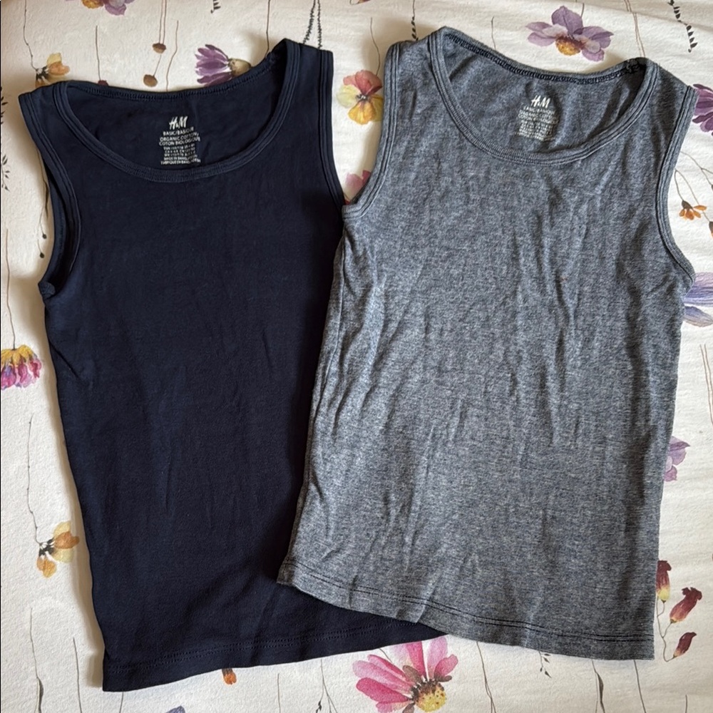 H&M Boys Basic Organic Cotton Tanks Tops Sleeveless Shirts Navy Blue Size 4-6Y